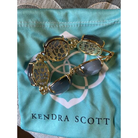 NEW Kendra Scott Women's Signature Cassie Gold Slate Cat Eye Link Bracelet 8" - Picture 3 of 6